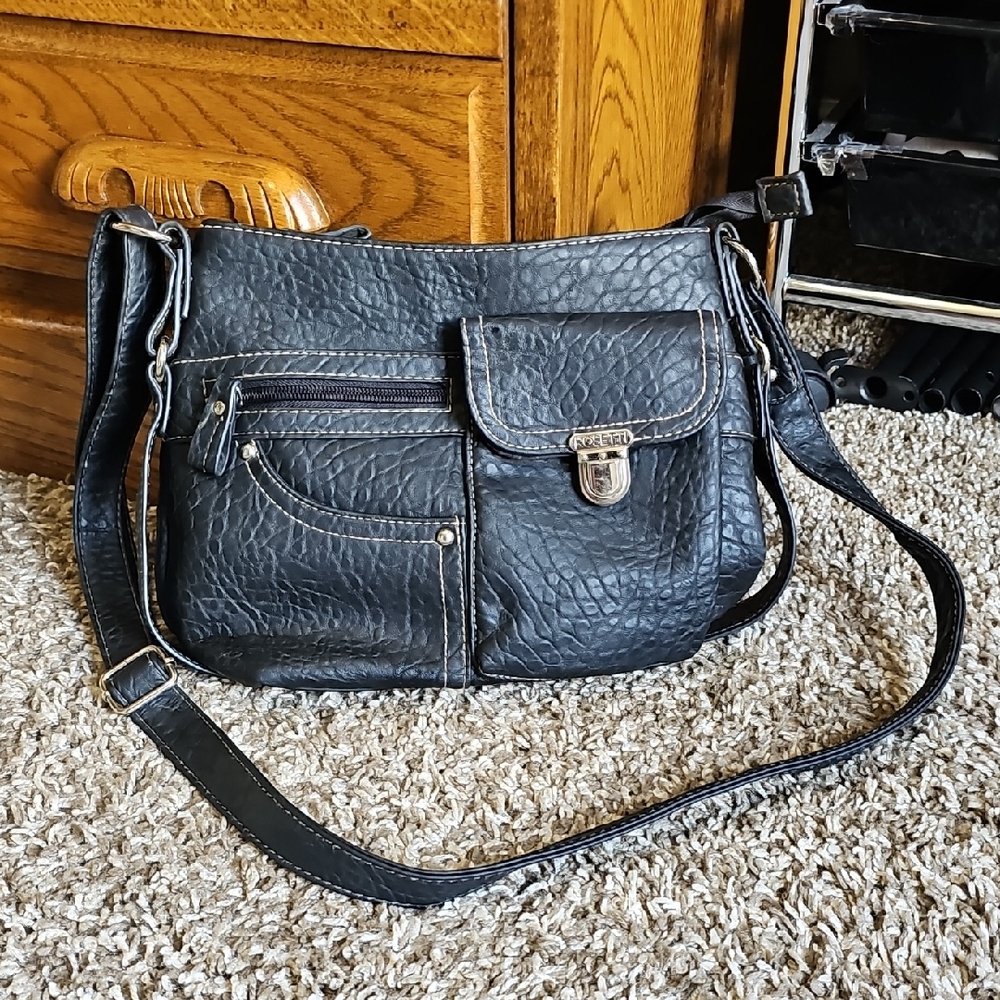 Rosetti Textured Black Faux Leather Bag